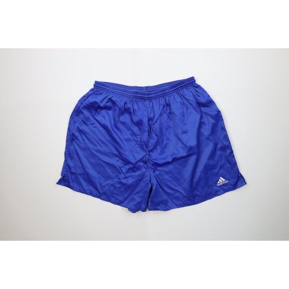 Vtg 90s Adidas Mens XL Distressed Silky Nylon Running Soccer Shorts Royal Blue - Picture 1 of 14
